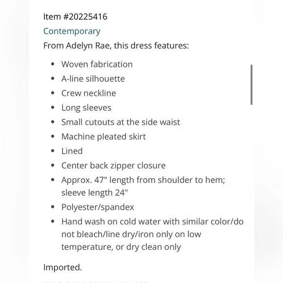 Adelyn Rae, Long Blouson Sleeve, Pleated Skirt, Side Cut-Out Dress, EUC,Size Med - Picture 2 of 12